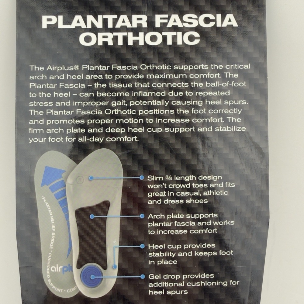 Airplus Plantar Fascia Orthotic Insoles Men's 7-12 Arch Heel Support New - Picture 3 of 4